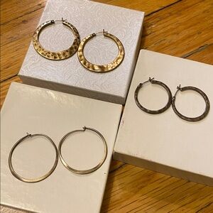 Three Pair Hammered Hoop Earrings